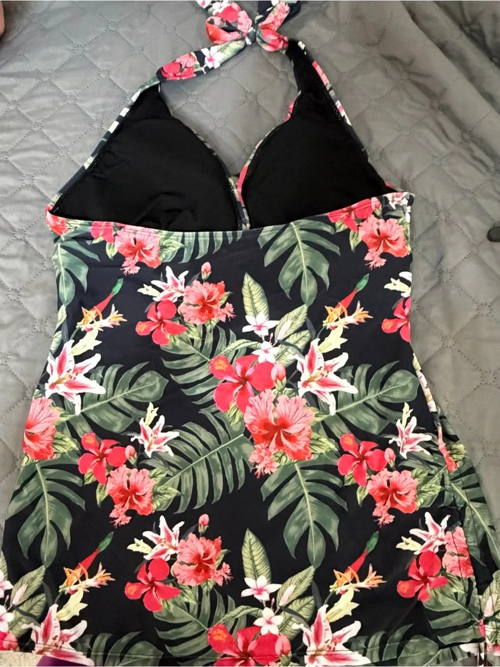 SHEIN Black Tropical Floral Halter tankini brand new never worn